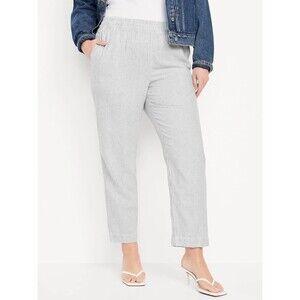 Old Navy High Rise Linen Blend Straight Pants Womens 2X Gray Stripe Beach NEW